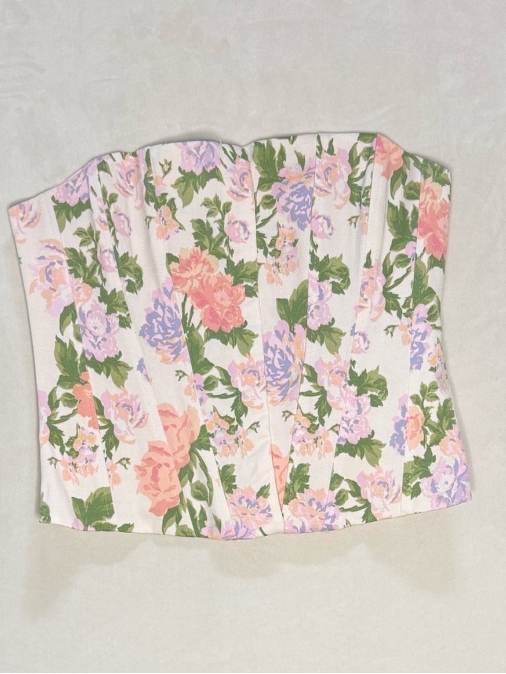 Zara Floral Strapless Corset Top in Pale Pink and Mint